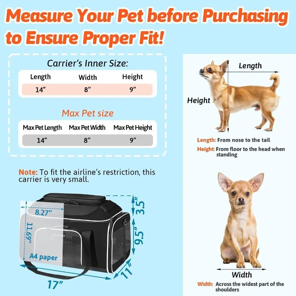 Petskd Top-Expandable Pet Carrier 17x11x9.5 Inches Alaska Airline Approved